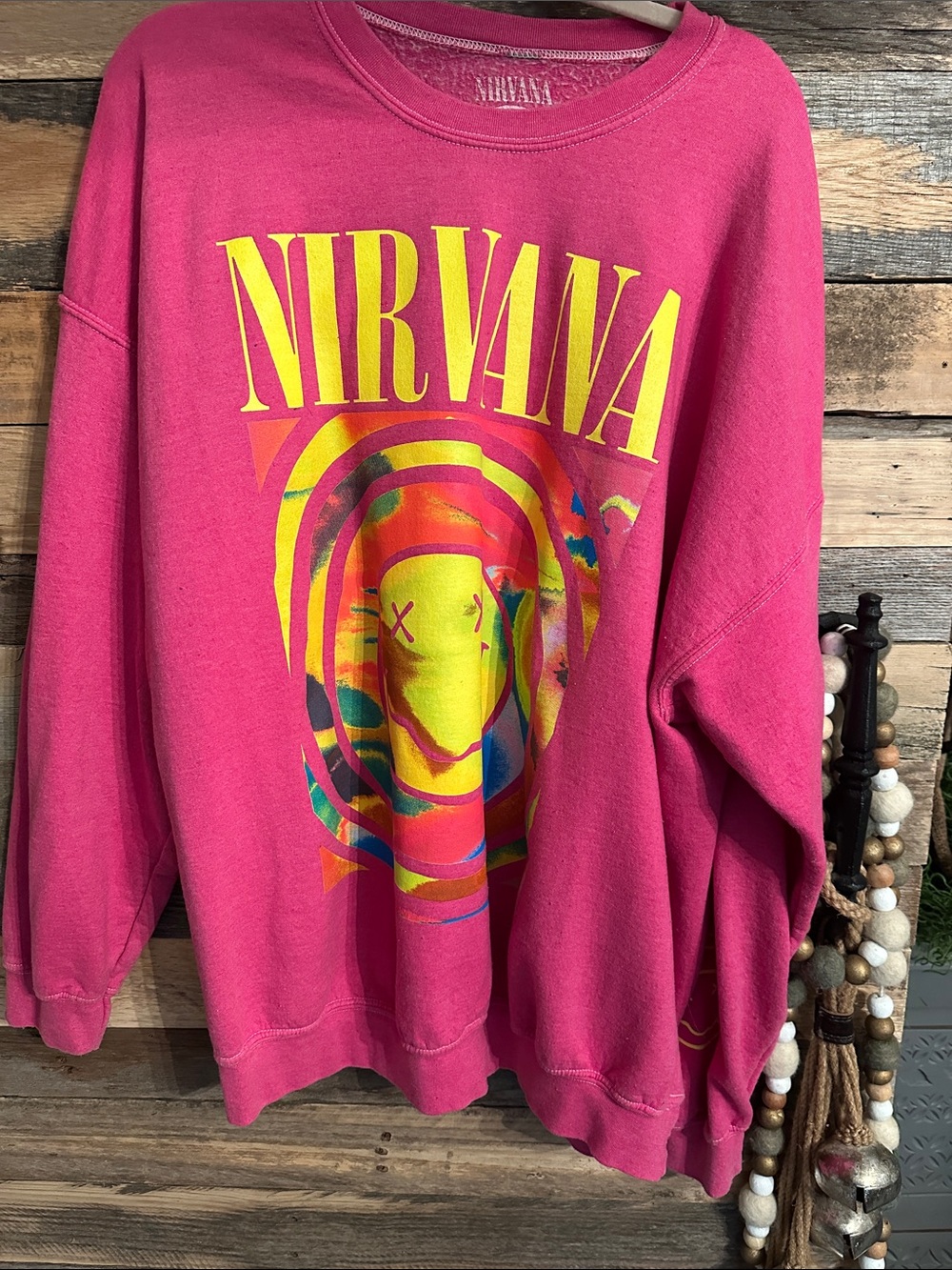 NIRVANA Hot Pink Multicolor Graphic Sweatshirt